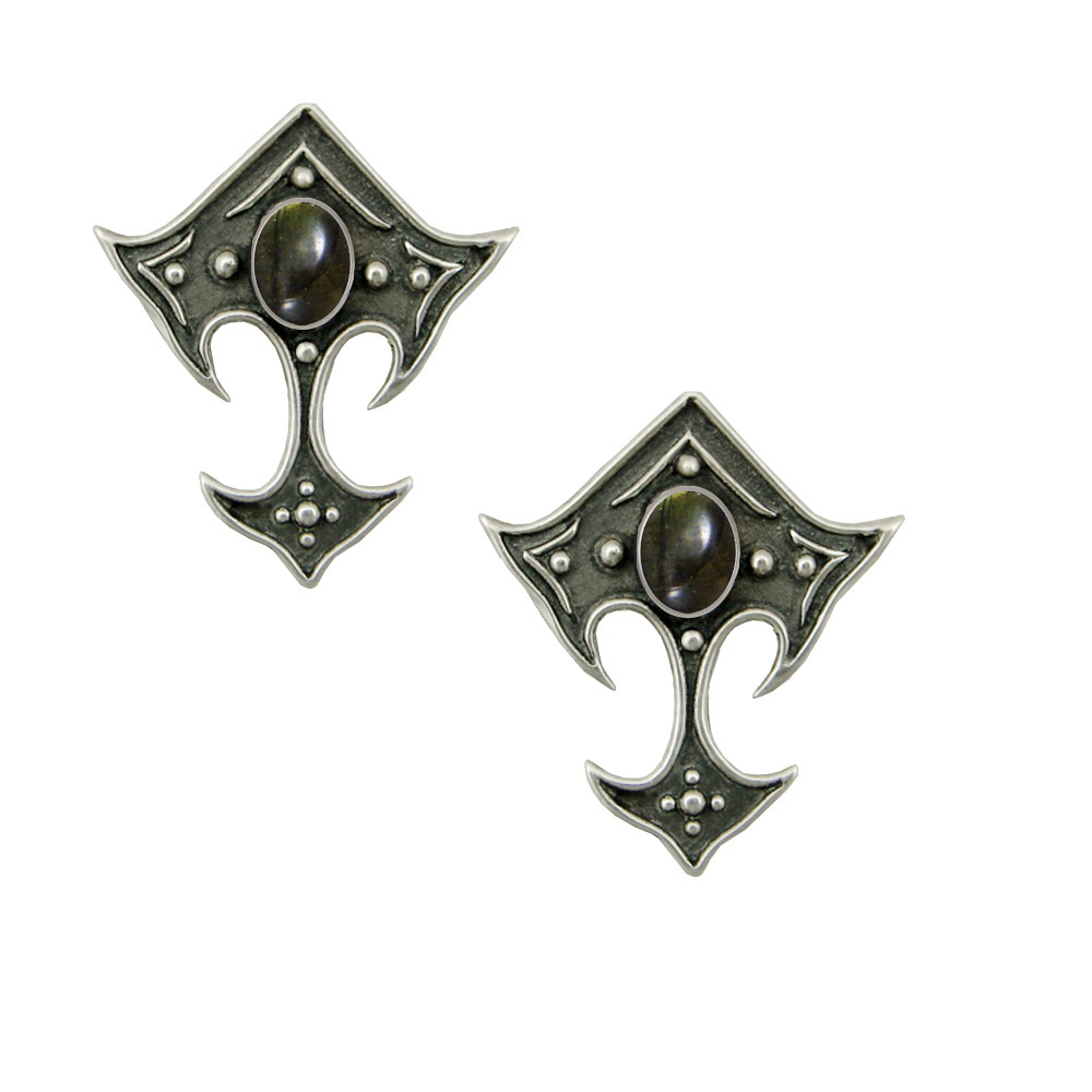 Sterling Silver Gothic Inspired Designer Drop Dangle Earrings With Spectrolite